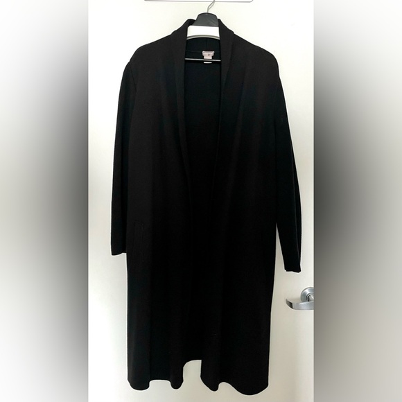 Chico’s Size 1 Black Long Cardigan Duster Floral Embroidered Back - Picture 2 of 6